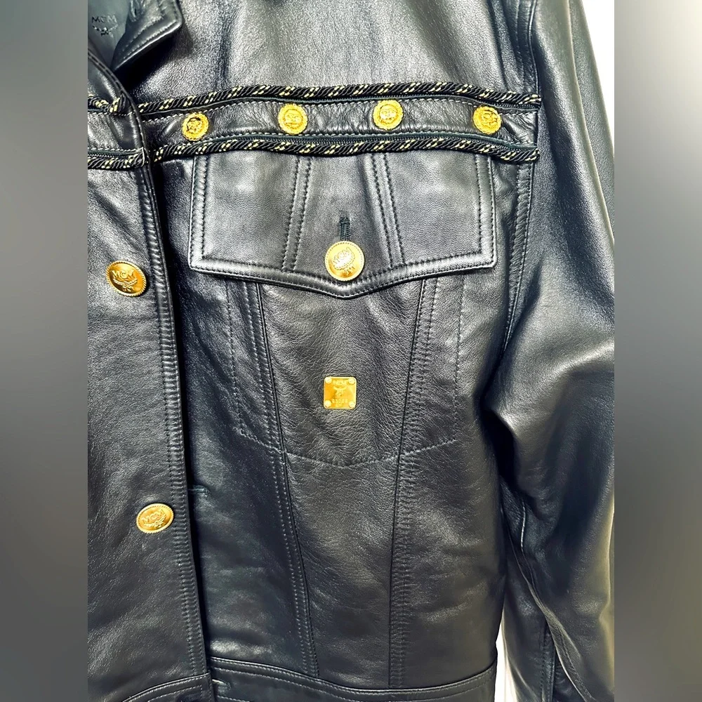 MCM Jacket Bomber Leather Black Rare Luxury Jacket Made In Italy Size large